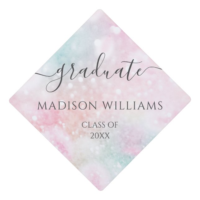 Glamourous Glitter Pink Pretty Pattern Graduation Cap Topper (Front)