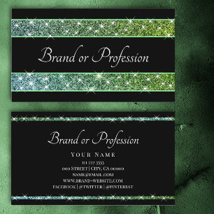 Glamourous Glitter Stars Teal Green Gradient Black Business Card