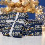 Glamourous Glittery Text-50th Wedding Anniversary Wrapping Paper<br><div class="desc">Glamourous 50th wedding anniversary glittery typography design pattern over custom dark blue background. You can easily change the dark blue background colour to make this wrapping paper unique as you are. If you need assistance customizing any of my designs,  please message me on Zazzle.</div>