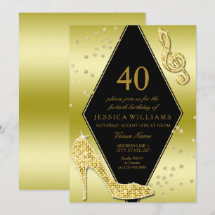 Glamourous Glitzy Gold 40th Birthday Invitation
