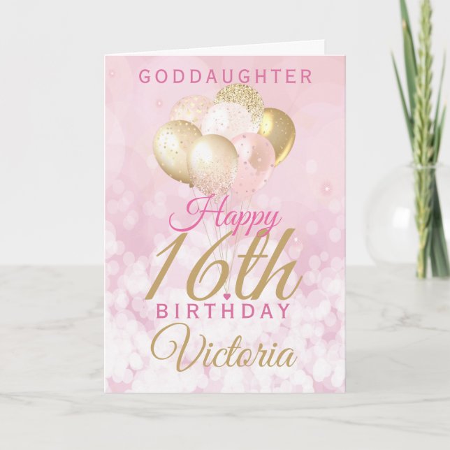 Glamourous Goddaughter 16th Birthday Balloon Card (Front)