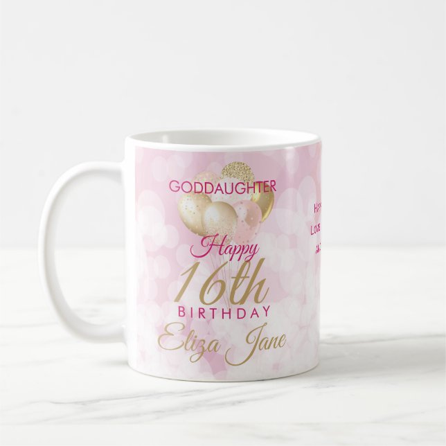 Glamourous Goddaughter 16th Birthday Balloon Coffee Mug (Left)