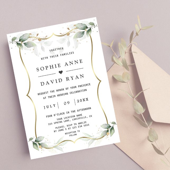 Glamourous Gold Airy Watercolour Greenery Wedding  Invitation (Creator Uploaded)