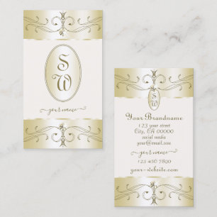 Glamourous Gold and Cream Ornate Ornaments Monogra Business Card