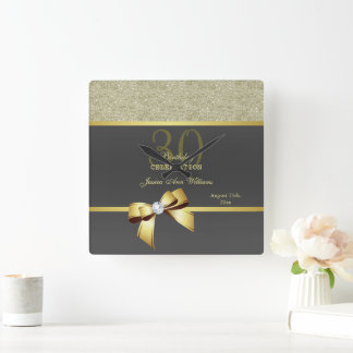 Glamourous Gold & Black Birthday   Square Wall Clock