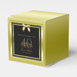 Glamourous Gold Bow & Black Glitter 40th Birthday Favor Box