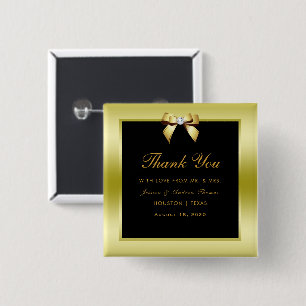 Glamourous Gold Bow & Black Wedding 2 Inch Square Button