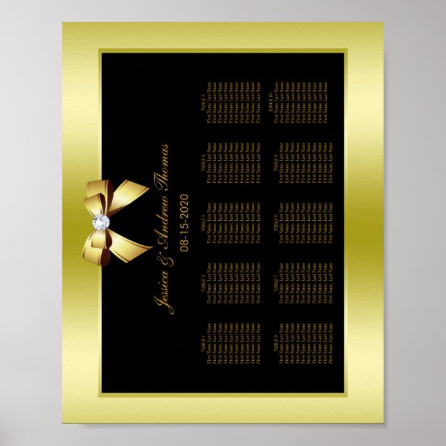 Glamourous Gold Bow & Black Wedding Poster (Front)