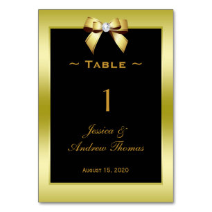 Glamourous Gold Bow & Black Wedding Table Number