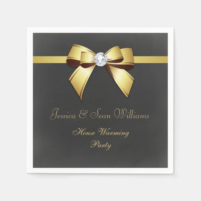 Glamourous Gold Bow & Ribbon House Warming Napkin (Front)