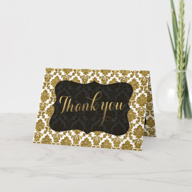 Glamourous Gold Damask Gold Foil Wedding THANK YOU (Front)