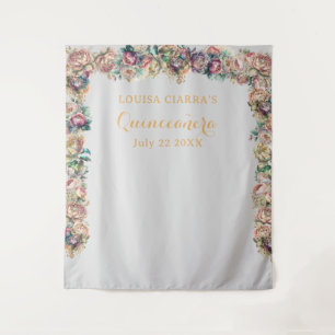 Glamourous Gold Diamond Floral Quinceanera Tapestry