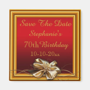 Glamourous Gold Frame & Faux Bow 70th Birthday Magnet