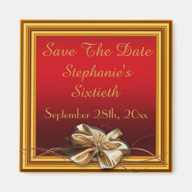 Glamourous Gold Frame & Faux Bow Sixtieth Magnet (Front)