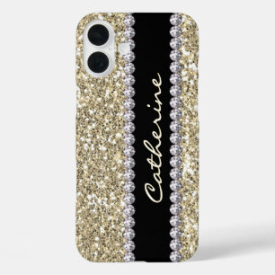  Glamourous Gold Glitter and Gems, Personalized iPhone 16 Plus Case