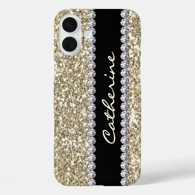  Glamourous Gold Glitter and Gems, Personalized Case-Mate iPhone Case (Back)