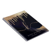 Glamourous Gold Glitter Drip Dark Ink Glam Monogra Notebook (Right Side)