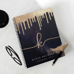 Glamourous Gold Glitter Drip Dark Ink Glam Monogra Notebook<br><div class="desc">An elegant and glamourous notebook. The design features a dark moody ink texture background with accents of gold. A faux glitter drip graphic is added to the top of the notebook. Customize with your monogram and name.</div>