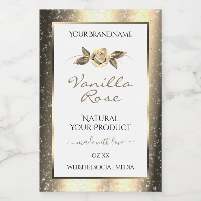 Glamourous Gold Glitter Floral White Product Label (Single Label)