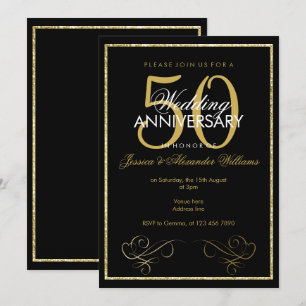 Glamourous Gold Glitter Frame 50th Wedding Invitation