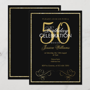 Glamourous Gold Glitter Frame Women's 50th Birthda Invitation