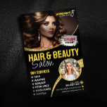 Glamourous Gold Glitter Hair Stylist Beauty Salon Flyer<br><div class="desc">This editable Hair & Beauty Salon Flyer Template is perfect for promoting your services and attracting new clients. The modern and glamourous design features a black background with gold accents, creating a luxurious feel. Easily customize the template with your own text, images, and branding. Key features: Editable text and images...</div>