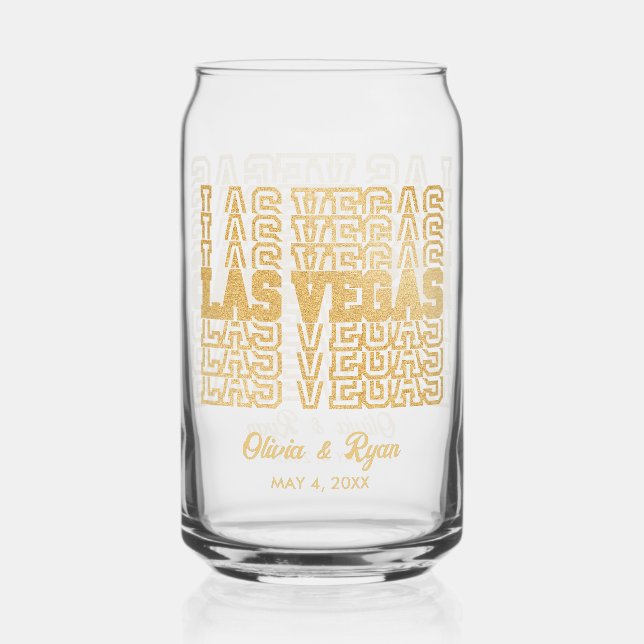 Glamourous Gold Glitter Las Vegas Wedding Glass  (Front)