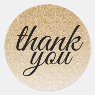 Glamourous gold glitter ombre thank you classic round sticker