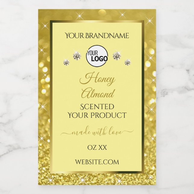 Glamourous Gold Glitter Product Label Logo Diamond (Single Label)