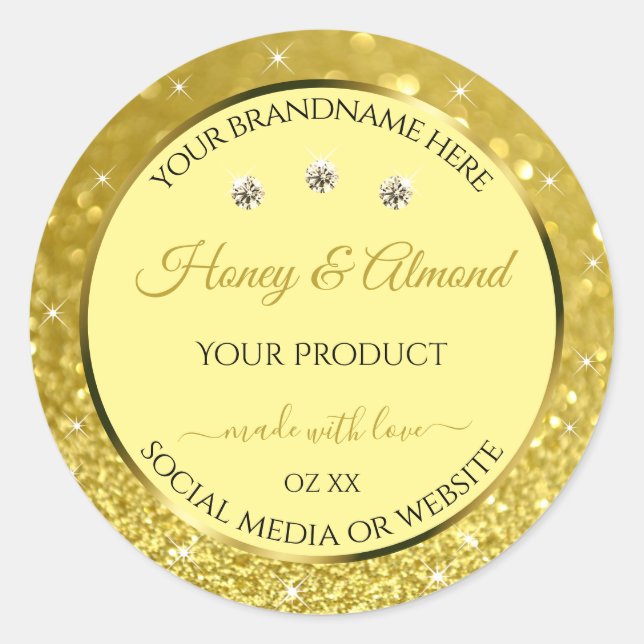Glamourous Gold Glitter Product Labels Rhinestones (Front)