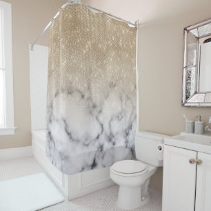 Glamourous Gold Glitter White Marble Ombre