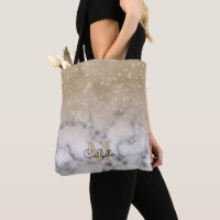 Glamourous Gold Glitter White Marble Ombre Monogra