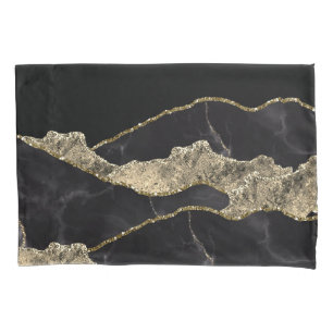 Glamourous Gold Glitter White Marble Ombre Pillowcase