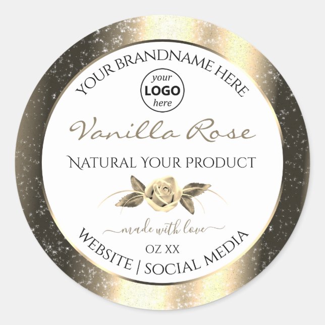 Glamourous Gold Glitter White Product Labels Logo (Front)