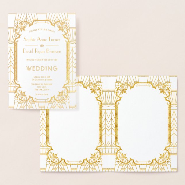 Glamourous Gold Great Gatsby Art Deco Wedding   Foil Card (Display)