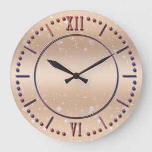 Glamourous gold metallic lustre, gradient, stars large clock