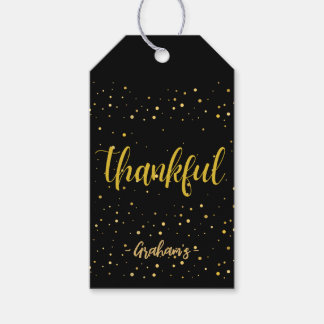 Glamourous gold polka dot Thankful Gift Tags