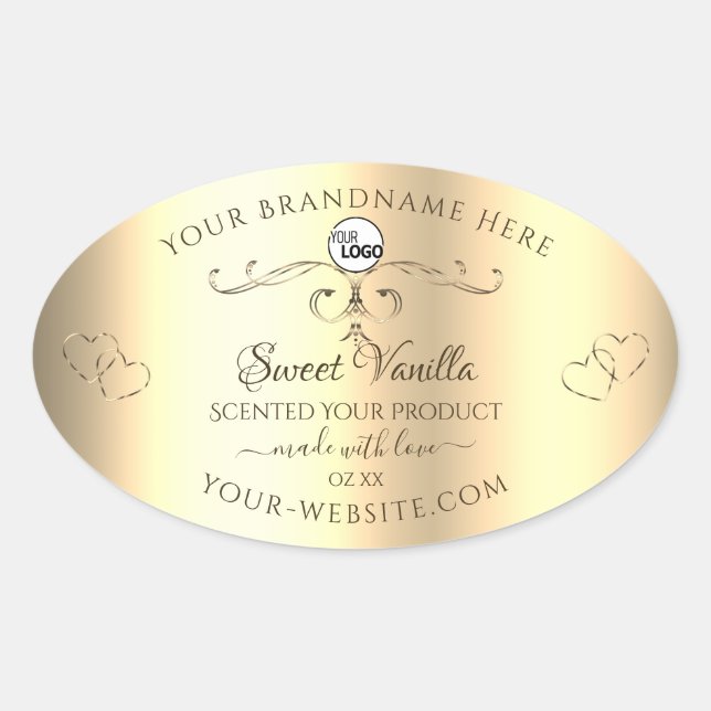 Glamourous Gold Product Labels Ornate Hearts Logo (Front)
