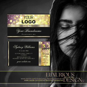 Glamourous Gold Purple Glitter Stars Logo Black Business Card
