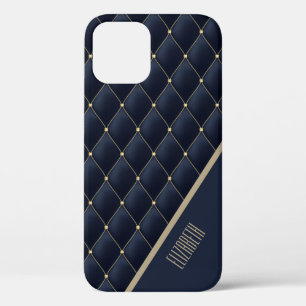 Glamourous Gold Quilted Navy Pattern Personalized iPhone 12 Case