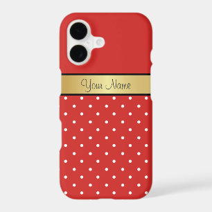 Glamourous Gold Ribbon Tomato Red, White Polka Dot