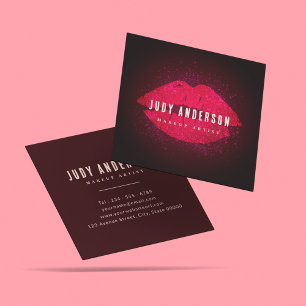 Glamourous Gold Rose Lips Makeup Artist  Square Business Card
