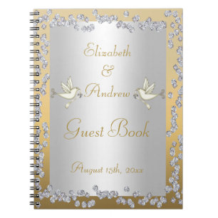 Glamourous Gold & Silver Diamonds, Doves Guest Boo Notebook