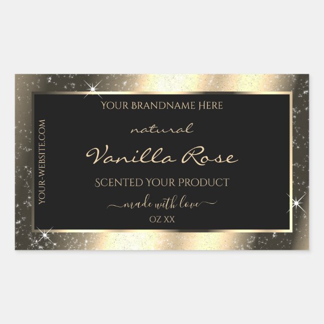 Glamourous Gold Sparkle Glitter Frame Product Labe Sticker (Front)