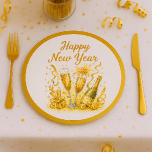 Glamourous Gold Sparkle New Years Eve  Paper Plate