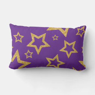 Glamourous Gold Star on Purple Lumbar Pillow