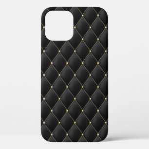 Glamourous Gold Studded Black Quilted Pattern iPhone 12 Case
