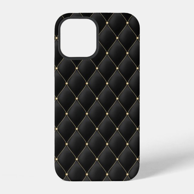 Glamourous Gold Studded Black Quilted Pattern iPhone Case (Back)