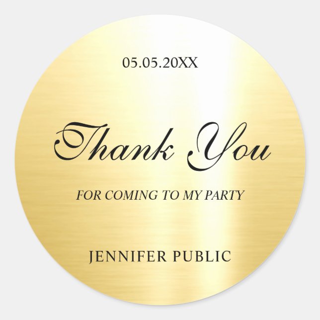 Glamourous Gold Template Hand Script Thank You Classic Round Sticker (Front)