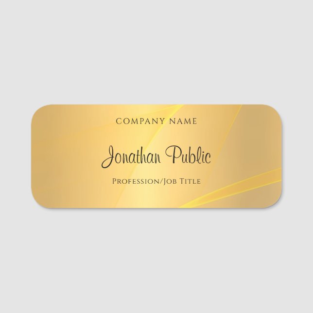 Glamourous Gold Template Handwriting Script Elegan Name Tag (Front)